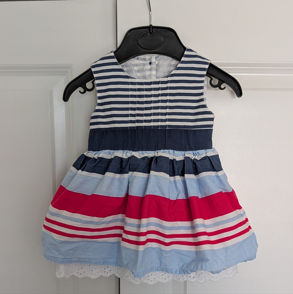 Early Days Striped Navy Blue/Pink Dress Size 3-6 Months